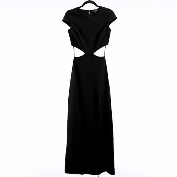 Lulu’s Conversation Piece Black Cap Sleeves Backless Maxi Dress - Picture 1 of 7